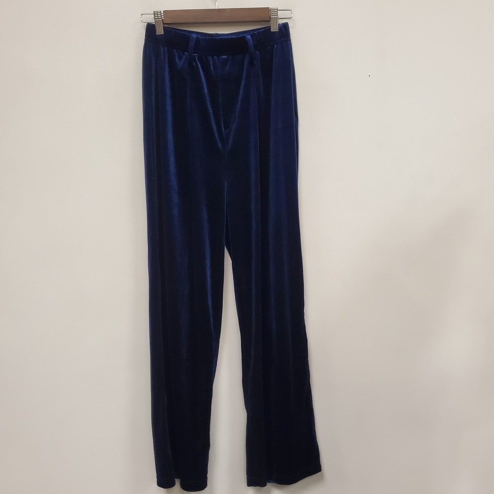 Royalcore High Rise Wide Leg Pull On Velvet Pants Size S Blue Regency Vampire